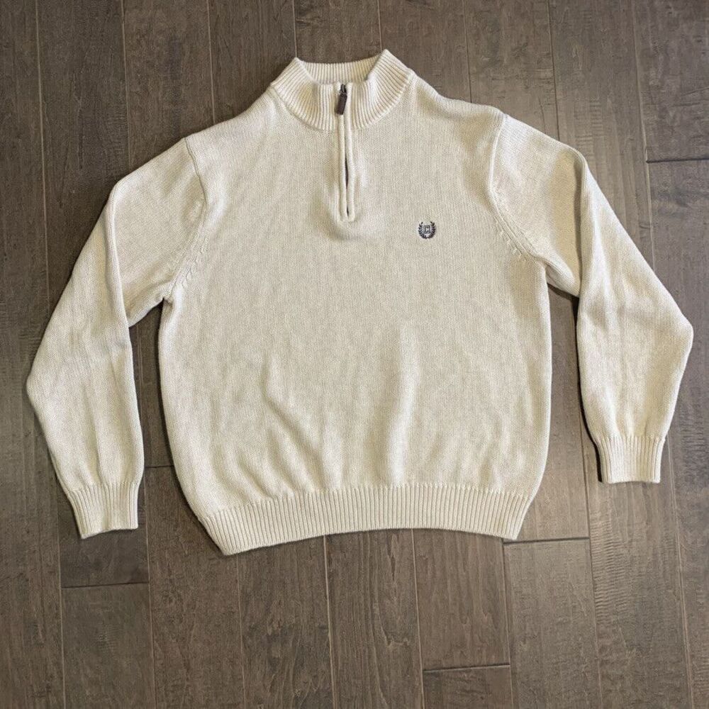 Chaps‎ Ralph Lauren Chunky Knit Sweater Pullover 1/4 Zip Mock Neck Ivory XL NWOT